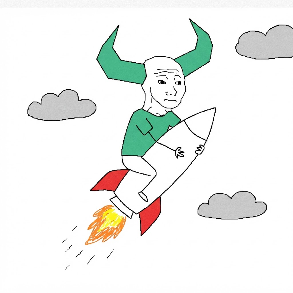 Sem riding a rocket upward